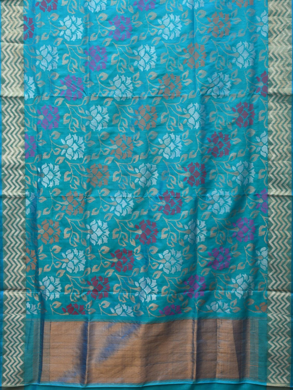 Blue Uppada Silk Handloom Saree with All Over Floral Design - Global Threads