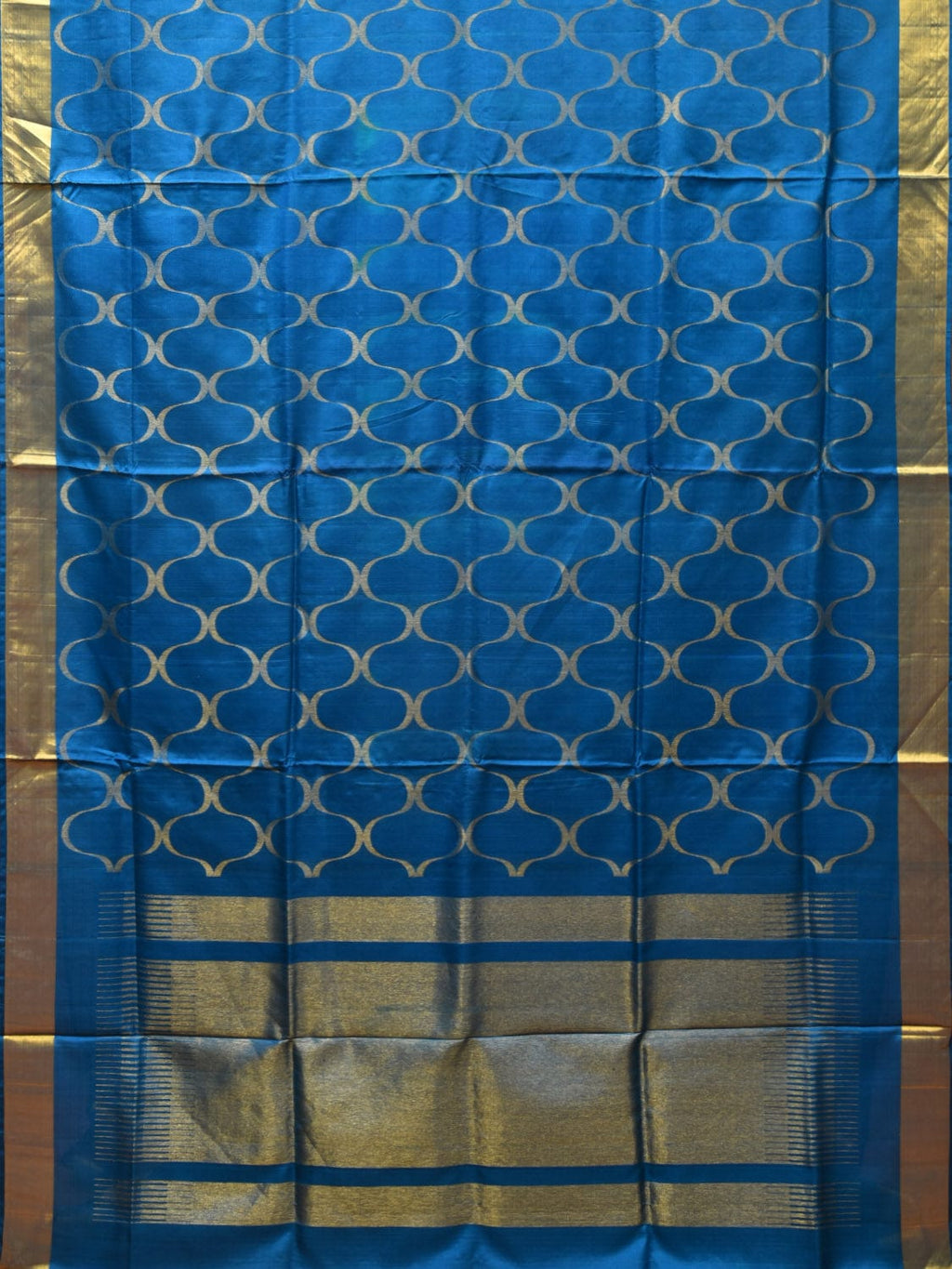 Blue Uppada Silk Handloom Saree with All Over Grill Design - Global Threads