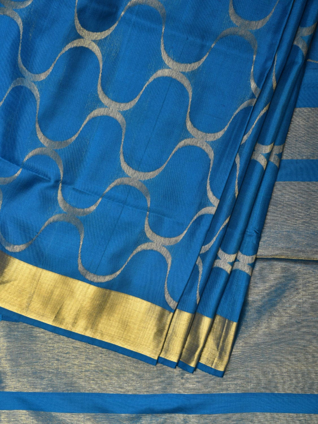 Blue Uppada Silk Handloom Saree with All Over Grill Design - Global Threads