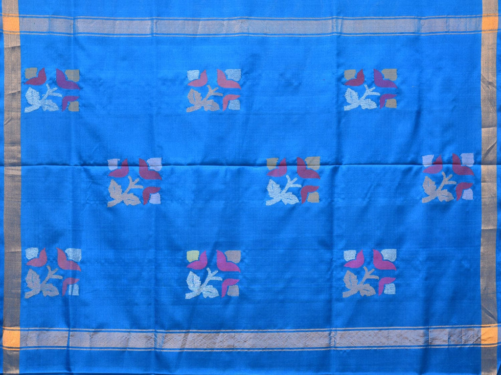 Blue Uppada Silk Handloom Saree with Border and Pallu Buta Design - Global Threads