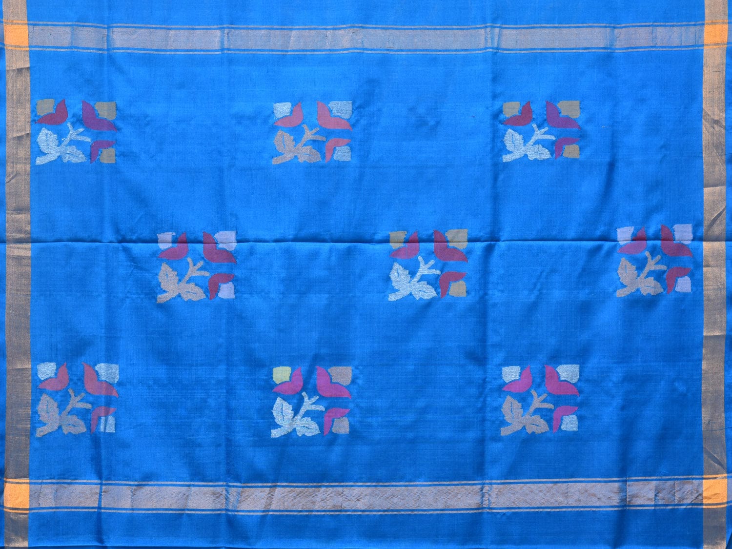 Blue Uppada Silk Handloom Saree with Border and Pallu Buta Design - Global Threads