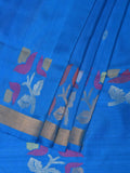 Blue Uppada Silk Handloom Saree with Border and Pallu Buta Design - Global Threads