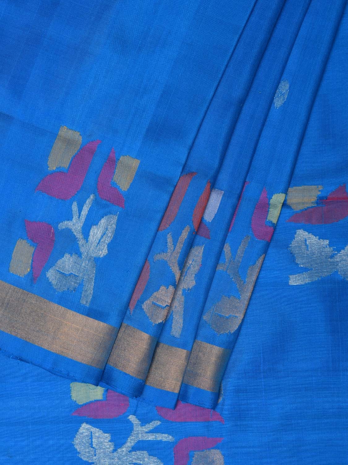 Blue Uppada Silk Handloom Saree with Border and Pallu Buta Design - Global Threads