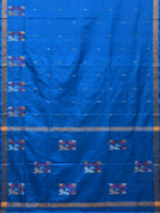 Blue Uppada Silk Handloom Saree with Border and Pallu Buta Design - Global Threads