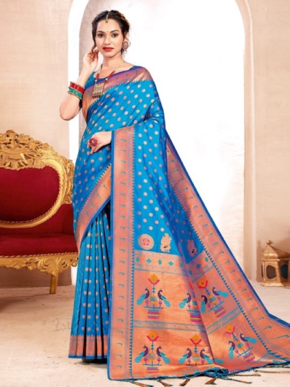 Anaita Blue Banarasi Saree With Blouse Piece - Distacart