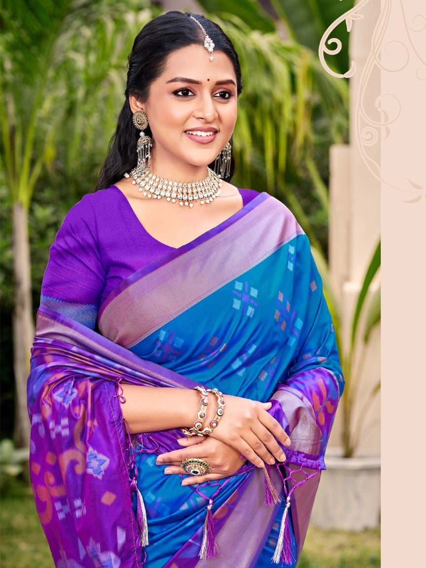 Anaita Blue Silk Saree With Blouse Piece - Distacart