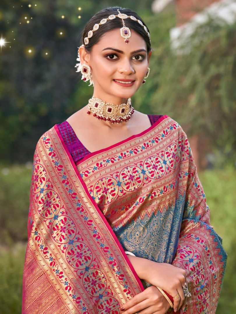 Anaita Blue Banarasi Saree With Blouse Piece - Distacart