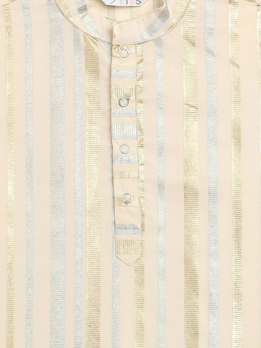 Ahalyaa Cream Crepe Foil Print Kids Kurta Churidar Set For Boys