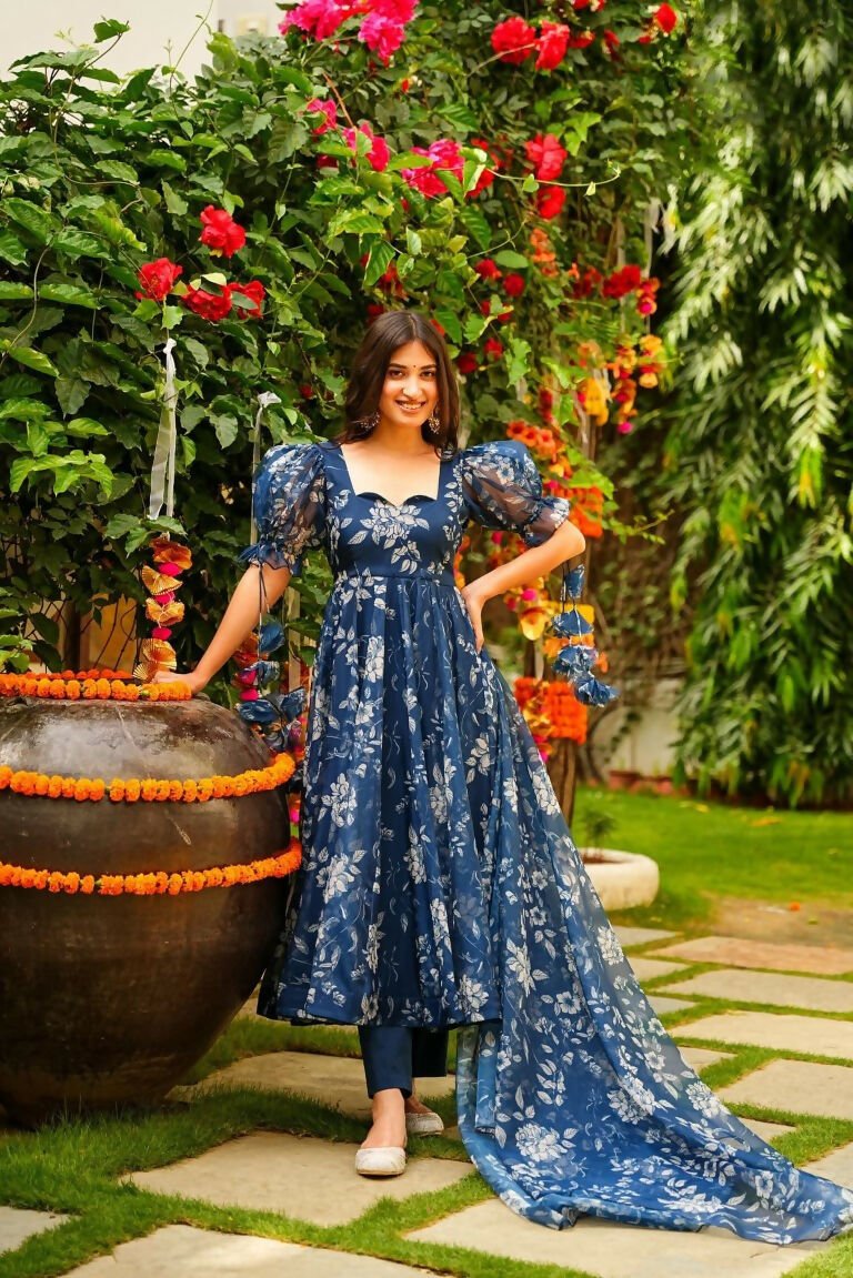 Aayaa Designer Printed Tebby Silk Suit - Multi Color