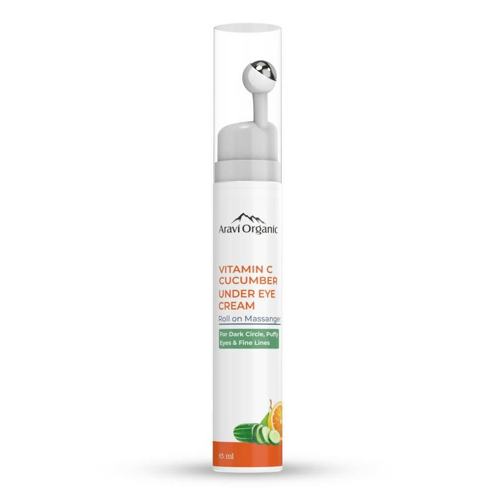 Aravi Organic Vitamin C & Cucumber Under Eye Cream Gel Roll on Massager