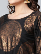 Ahalyaa Black Crepe Copper Foil Printed Jumpsuit - Distacart