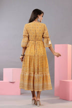 Juniper Women Yellow Georgette Geometric Printed Tiered Maxi Dress - Distacart