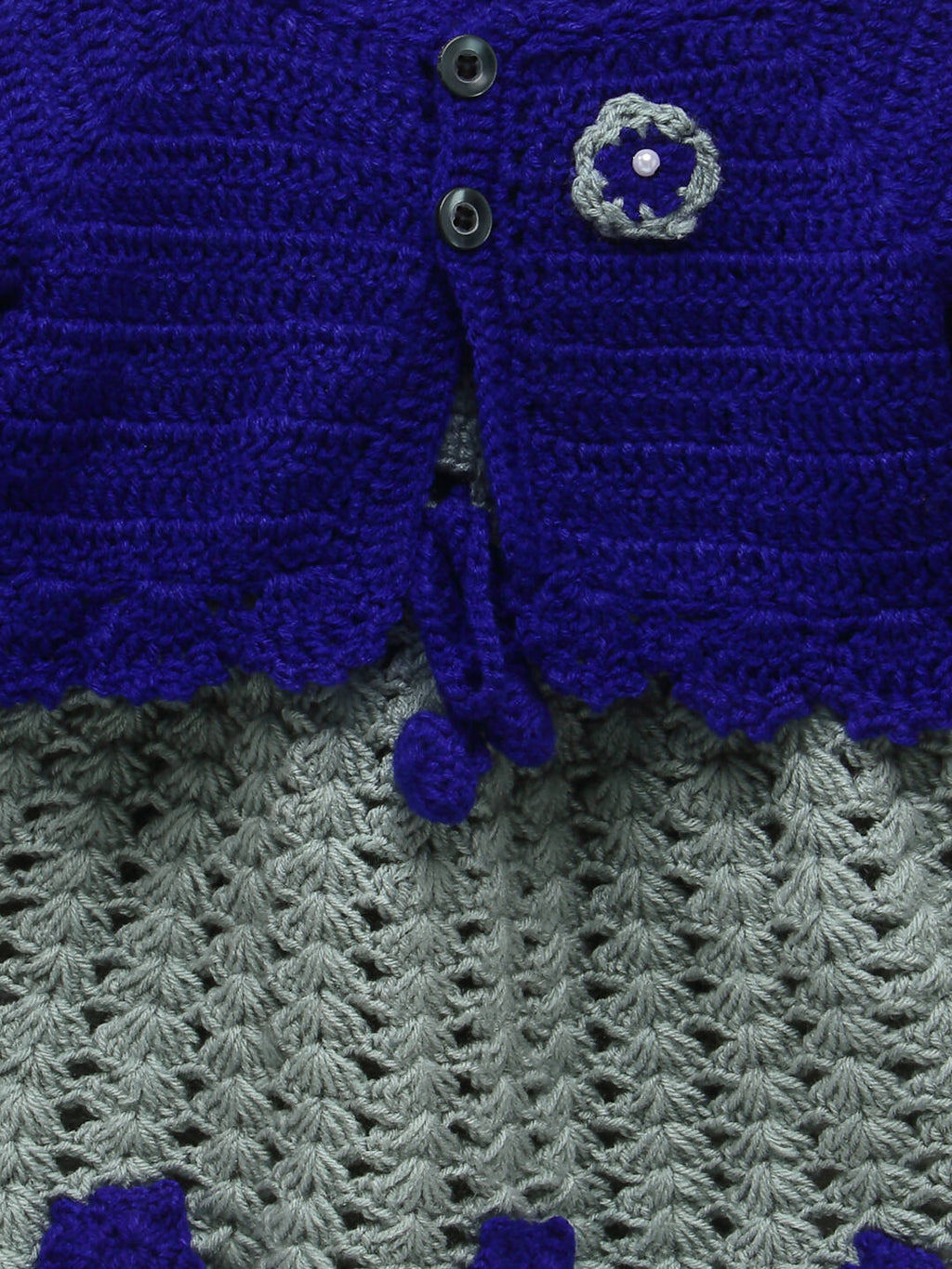 ChutPut Hand knitted Crochet Princess Wool Dress For Baby Girls - Blue