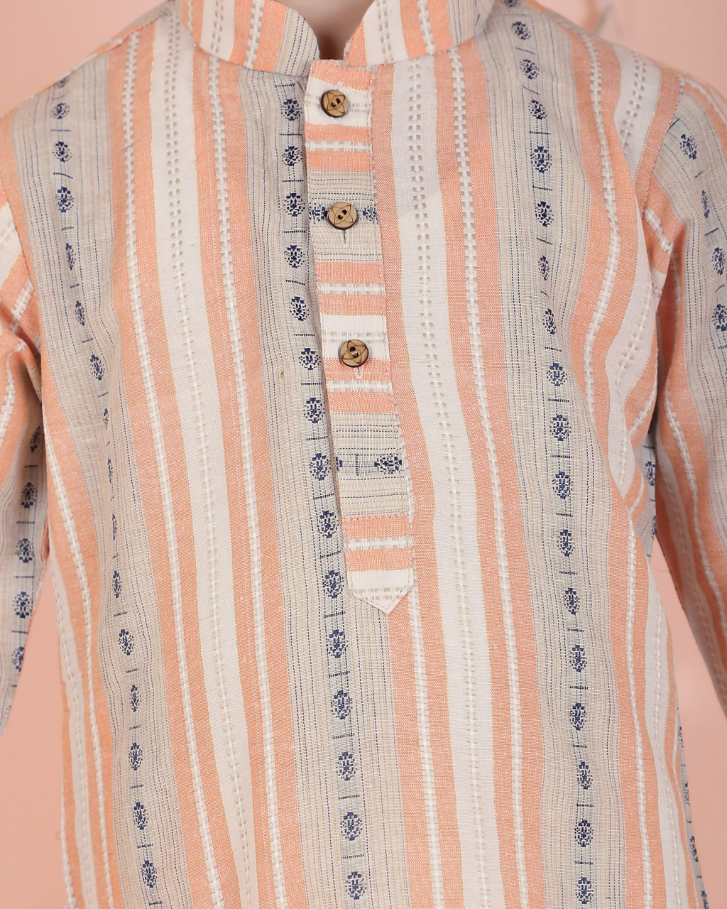 Joban Fashion Kids Island Cotton Full Sleeves Striped Kurta and Pyjama- Orange - Distacart