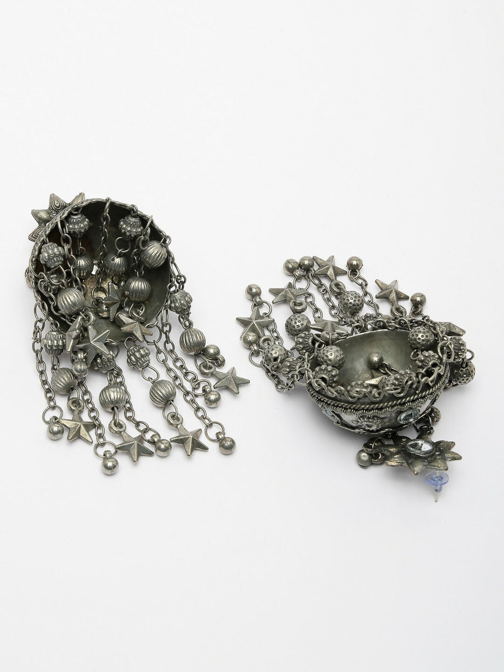 NVR Women's Silver Plated Mirror Work Oxidised Contemporary Jhumka Earrings - Distacart