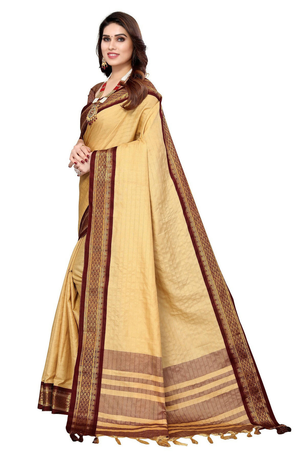 Vamika Weaving Cream Cotton Silk Saree - Distacart