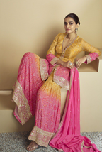 Lorenvalley Fashion Yellow and Pink Chinon Embroidery With Sequince Work Salwar Kameez Stitched