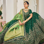 Green Heavy Viscose Khatli, Embroidery & Mirror Work Unstitched Lehenga Choli - Sisha Keshav