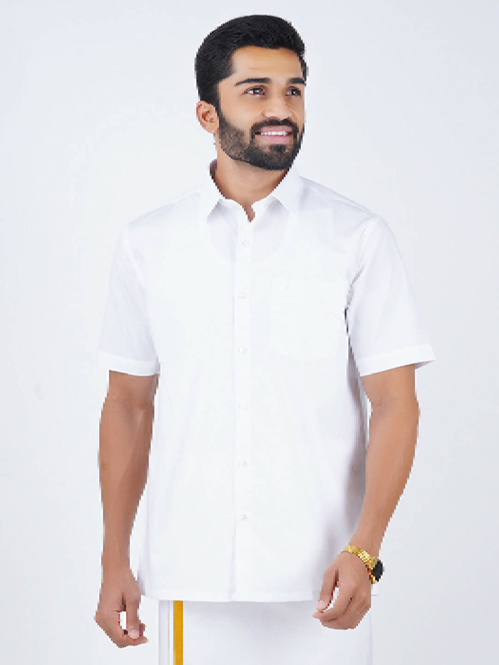 Ramraj Cotton Mens Half Sleeve Formal 100 % Cotton White Shirt