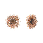 Nuyug 22K Gold Plated Faux Smoky Quartz & White Crystal Studded Contemporary Floral Shaped Studs - Distacart