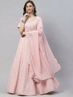 Pink Georgette Thread with Sequins Embroidered work Lehenga Choli with Dupatta - Jivika