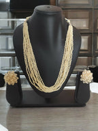 Inhanns Bloom Handmade Beaded Necklace With Earrings - 12 Layers - Cream Necklace Set