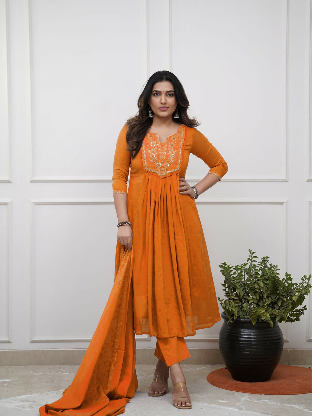 The52 Women's Beautiful Cotton Fabric Embroidery Work Straight Kurta Pant and Dupatta Set - Distacart