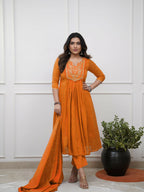 The52 Women's Beautiful Cotton Fabric Embroidery Work Straight Kurta Pant and Dupatta Set - Distacart