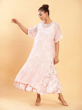 BohoJazz Bohemian Signature Layered Maxi Dress with Motif - Pink - Distacart
