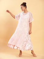 BohoJazz Bohemian Signature Layered Maxi Dress with Motif - Pink - Distacart
