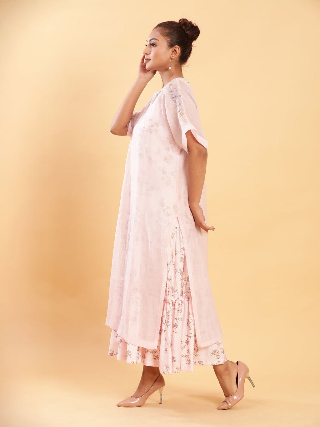 BohoJazz Bohemian Signature Layered Maxi Dress with Motif - Pink - Distacart