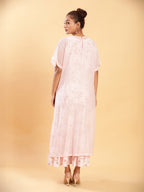 BohoJazz Bohemian Signature Layered Maxi Dress with Motif - Pink - Distacart