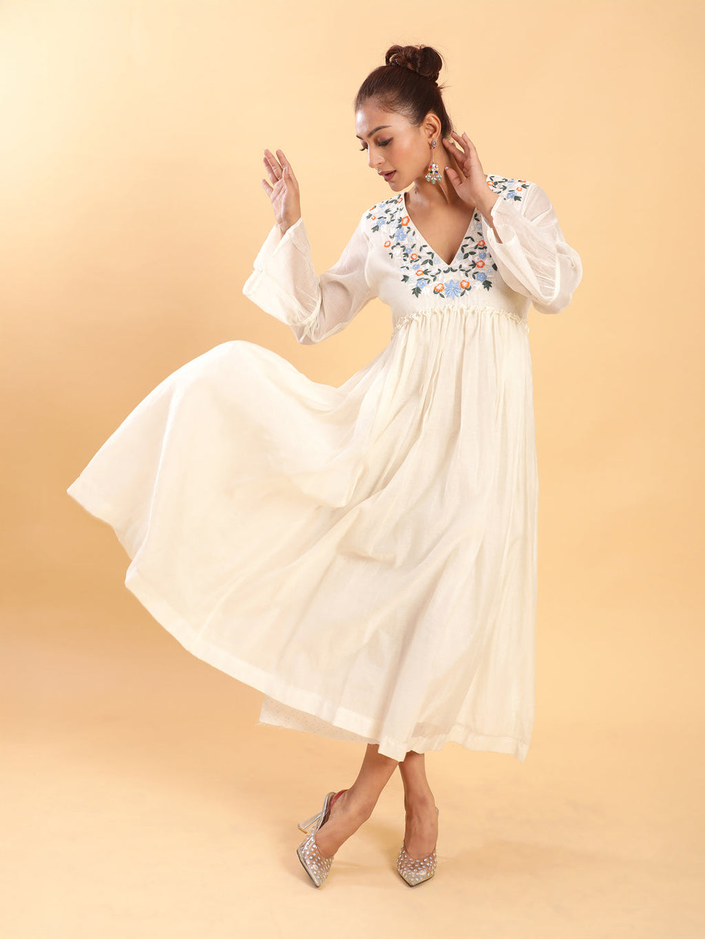 BohoJazz Bohemian Signature Layered Maxi Dress with Motif - White - Distacart