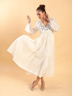 BohoJazz Bohemian Signature Layered Maxi Dress with Motif - White - Distacart