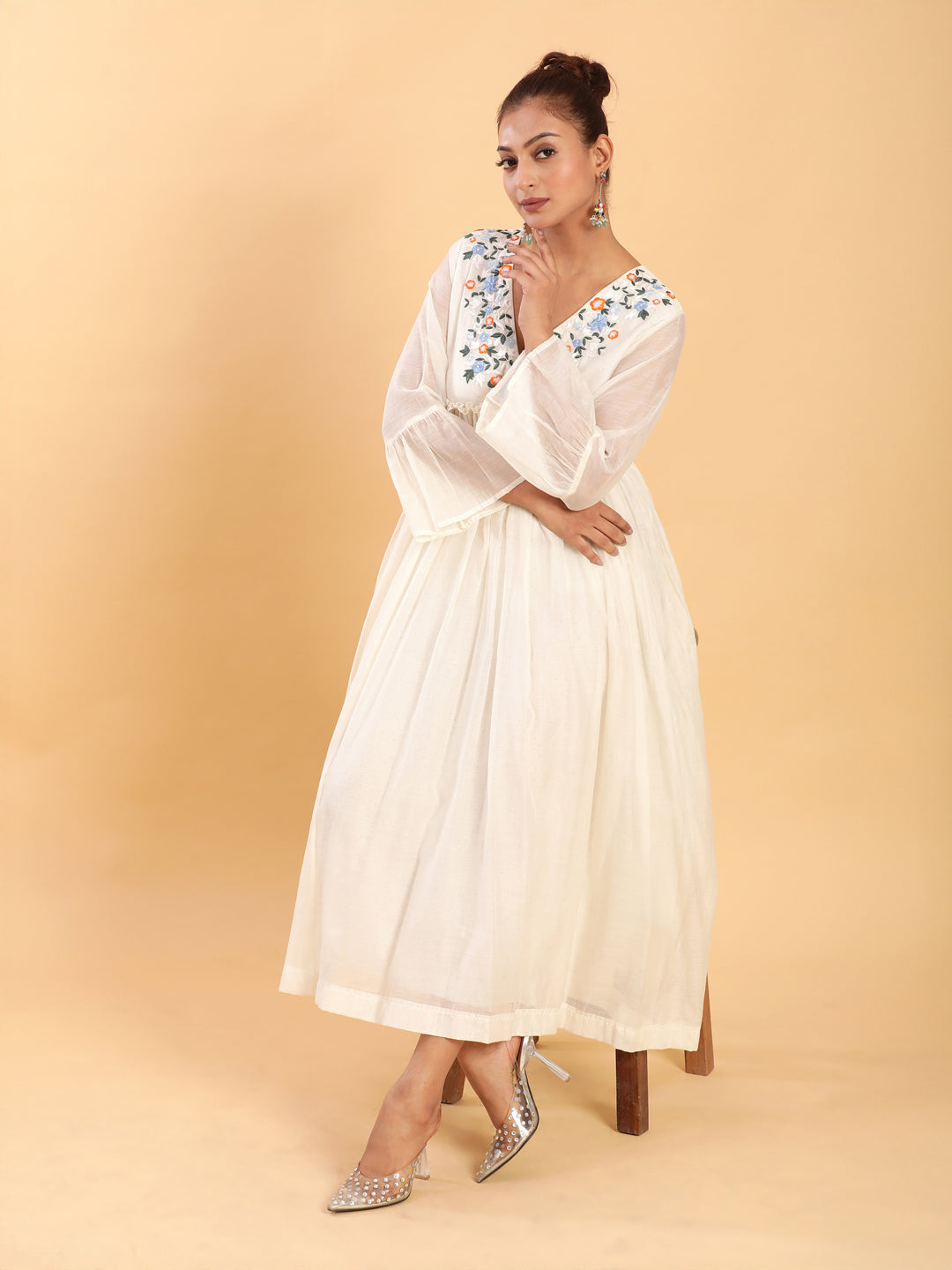 BohoJazz Bohemian Signature Layered Maxi Dress with Motif - White - Distacart