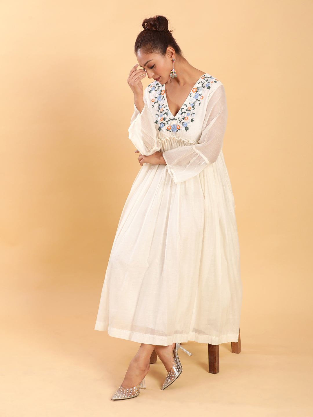 BohoJazz Bohemian Signature Layered Maxi Dress with Motif - White - Distacart
