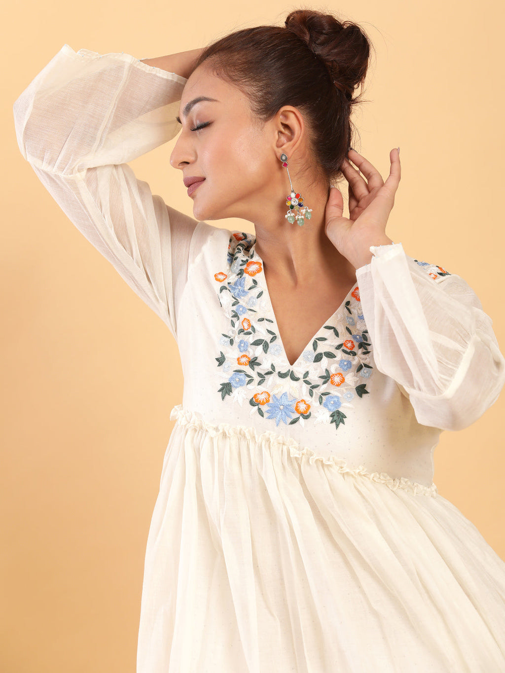 BohoJazz Bohemian Signature Layered Maxi Dress with Motif - White - Distacart