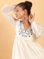 BohoJazz Bohemian Signature Layered Maxi Dress with Motif - White - Distacart