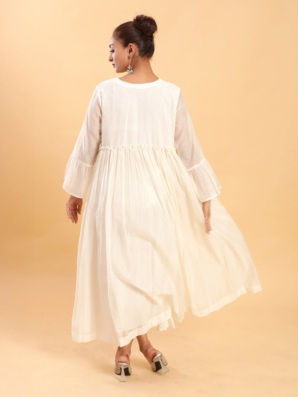 BohoJazz Bohemian Signature Layered Maxi Dress with Motif - White - Distacart