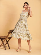 BohoJazz Handblock Boho Dress with Ornate Pearl Straps - Distacart
