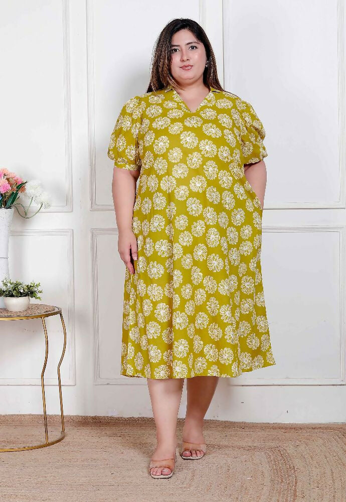 Miravan Plus Size Women'S Yellow Printed Puff Sleeve Floral Maxi Party Dress - Distacart