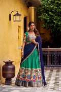 Evanik Bottlegreen South Style Kalamkari Print Design Zari Work Unstitched Lehenga Choli - Distacart