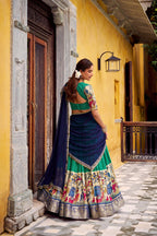 Evanik Bottlegreen South Style Kalamkari Print Design Zari Work Unstitched Lehenga Choli - Distacart