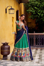 Evanik Bottlegreen South Style Kalamkari Print Design Zari Work Unstitched Lehenga Choli - Distacart