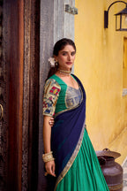 Evanik Bottlegreen South Style Kalamkari Print Design Zari Work Unstitched Lehenga Choli - Distacart