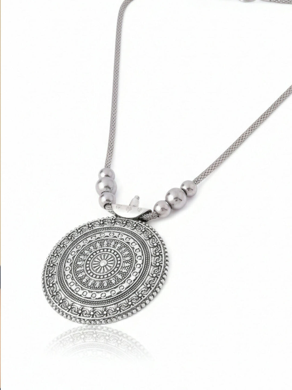NVR Women Round Mandaliya Silver Plated Necklace