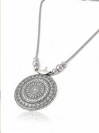 NVR Women Round Mandaliya Silver Plated Necklace