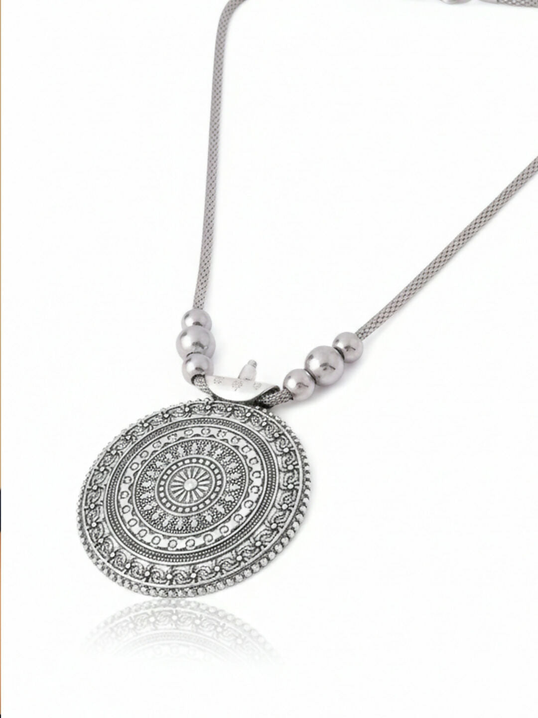 NVR Women Round Mandaliya Silver Plated Necklace
