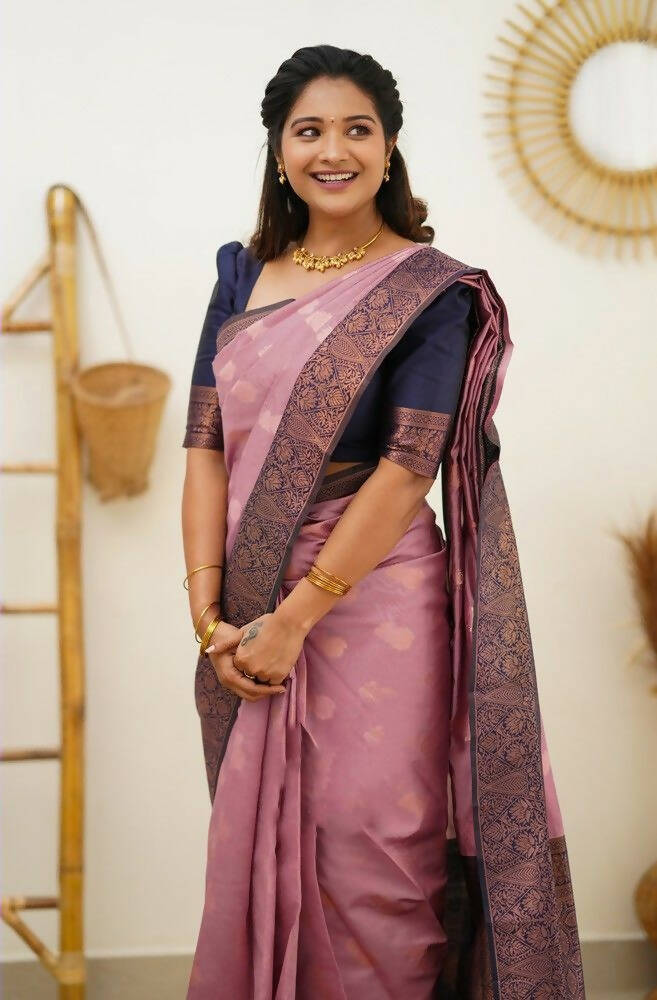 DEIANA'S Beautiful Designer Golden zari Soft Lichi Silk Saree - Pink