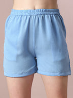 Myshka Women's Blue Solid Shirt Collar Party Shirt With Shorts Co-ord set